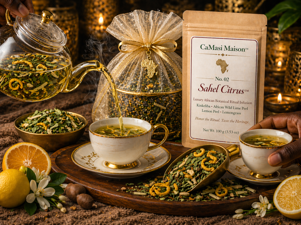 Sahel Citrus luxury African botanical tea with kinkeliba, citrus peel, and lemongrass by Camasi Maison™